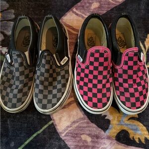 Vans Kids Black and Pink Checkerboard Slip-On Sneakers